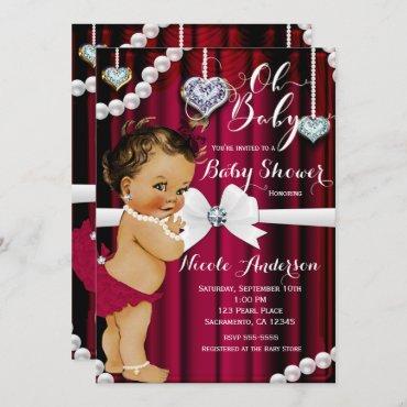 Diamonds & Pearls Red Glamour Vintage Baby Shower Invitation