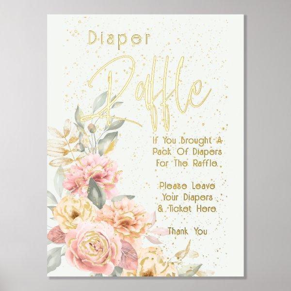 Diaper Raffle Baby Shower Blush Pink Ivory Peonies Foil Prints