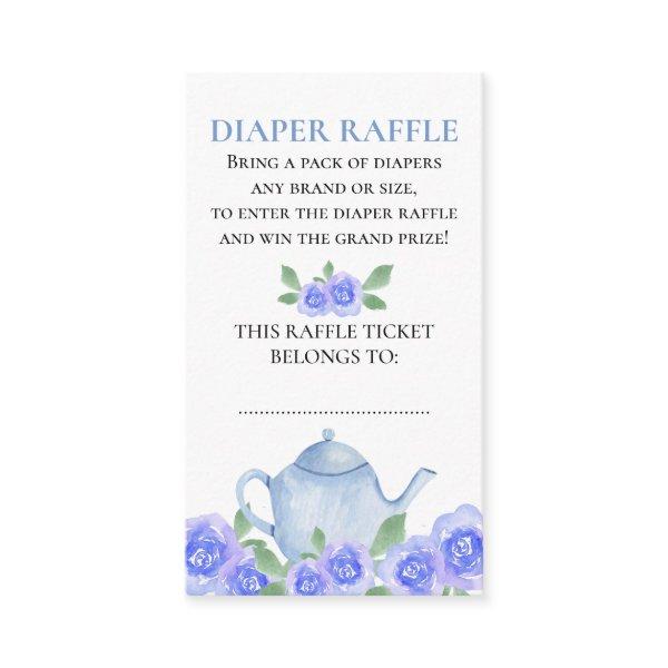 Diaper Raffle Blue Floral Teapot Baby Shower Enclosure Card