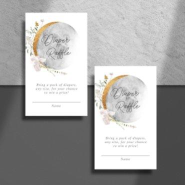 Diaper raffle boho floral moon baby shower enclosure card