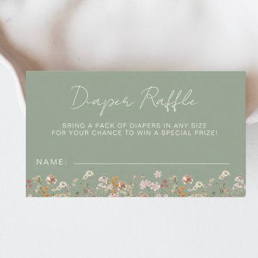 Diaper Raffle Wildflower Sage Green Baby Shower Enclosure Card