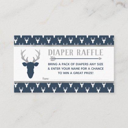 Diaper Raffle, Woodland Deer, Navy, Gray Enclosure Card