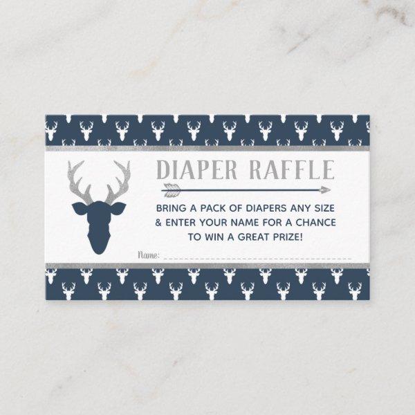 Diaper Raffle, Woodland Deer, Navy, Gray Enclosure Card