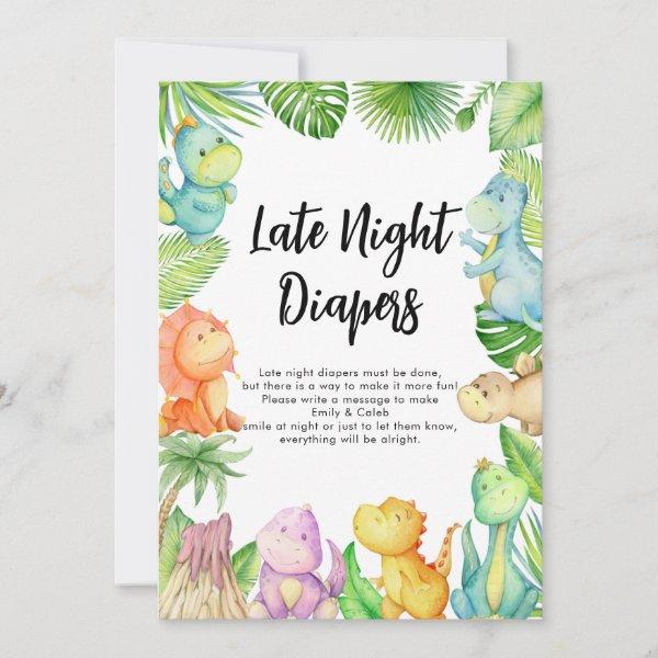 Dinosaur Baby Shower Late Night Diapers Card