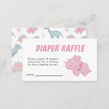 Dinosaur Girl Baby Shower Diaper Raffle Ticket Enclosure Card