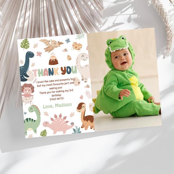 Dinosaur T-Rex Boy Birthday Photo Thank You Card