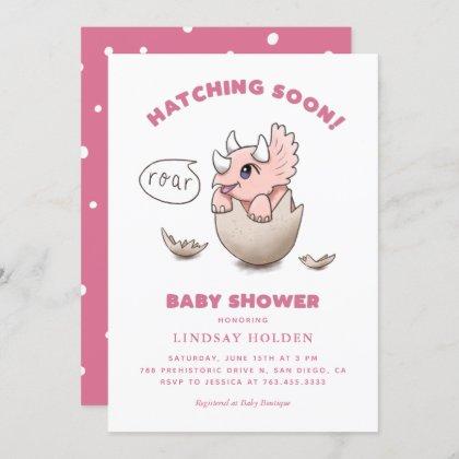 Dinosaur Theme Pink Baby Shower Hatching Soon Invitation