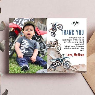 Dirt Bike Race Boy Birthday Photo Thank You Card