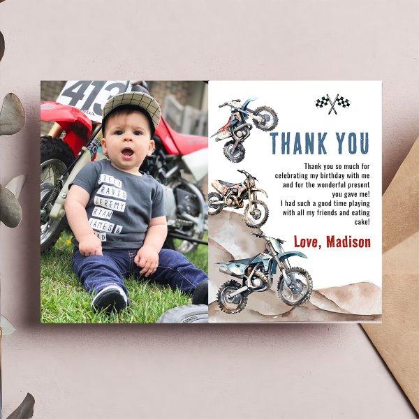 Dirt Bike Race Boy Birthday Photo Thank You Card