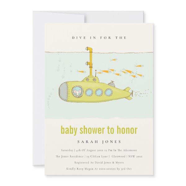 Dive In Underwater Submarine Baby Shower Invite