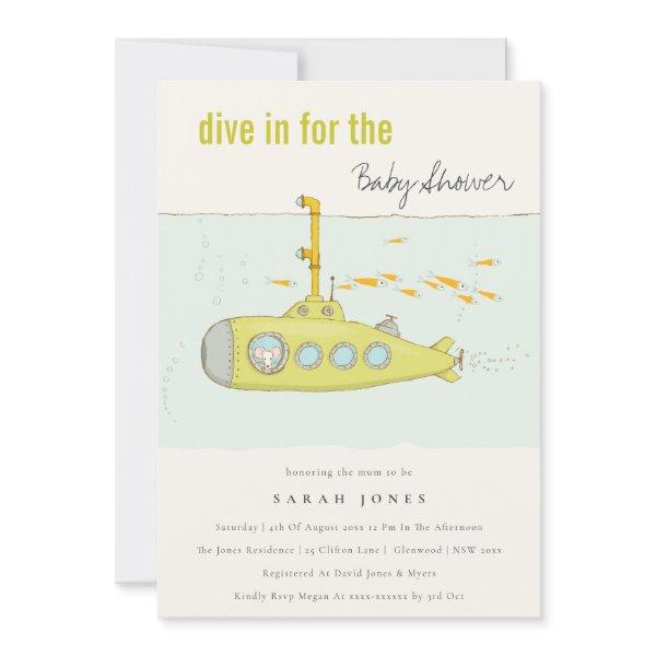 Dive In Underwater Submarine Baby Shower Invite