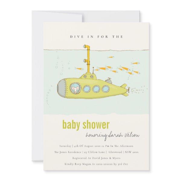 Dive In Underwater Submarine Baby Shower Invite