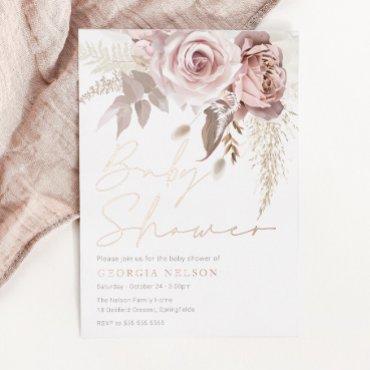 Divine Rose Gold Blush Floral Baby Shower Foil