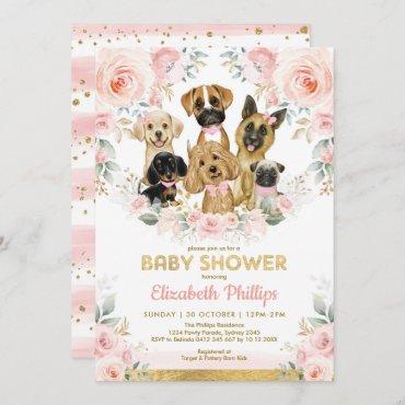 Dog Girl Baby Shower Blush Pink Floral Puppies