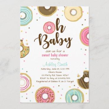 Donut Baby shower invitation Coed shower Doughnut