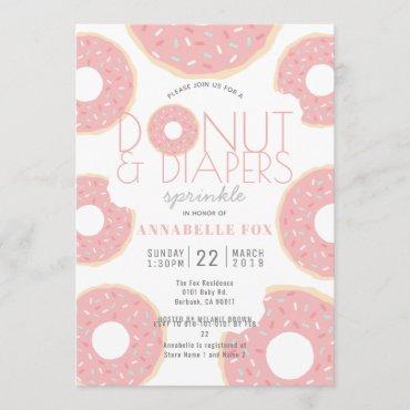 Donut & Diapers Sprinkle Pink Baby Shower Invitation