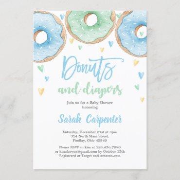 Donuts and Diapers Baby Shower boy Invitation