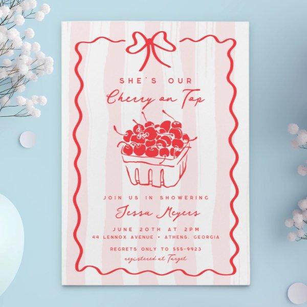 Doodle Cherry on Top Pink Bow Baby Girl Shower