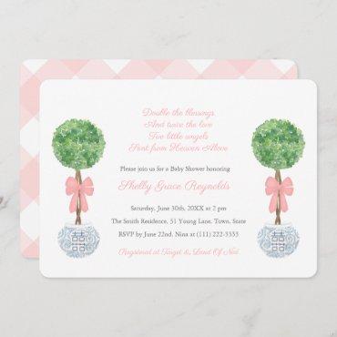 Double The Blessings Twin Girls Classy Baby Shower Invitation