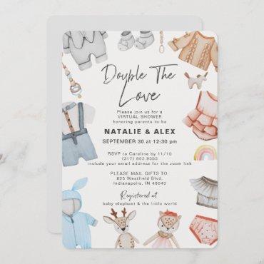 Double the Love Twins Boy Girl Virtual Baby Shower Invitation