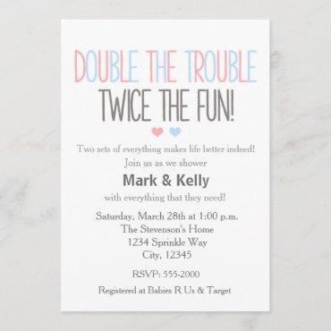Double the trouble TWINS Baby Shower Invitation