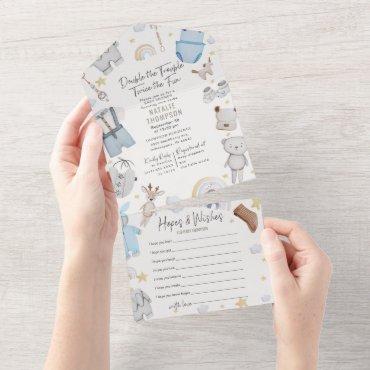 Double Trouble Twin Boys & Hopes Baby Shower All In One Invitation