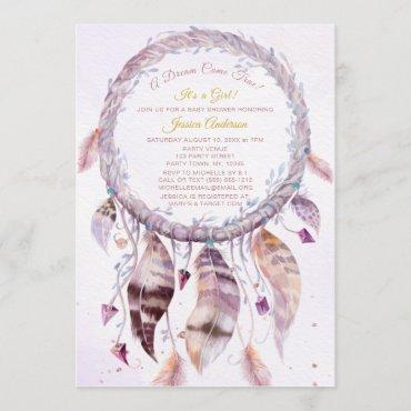 Dreamcatcher with Feathers Girl Baby Shower Invitation