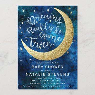 Dreams Really Do Come True Moon Stars Baby Shower Invitation