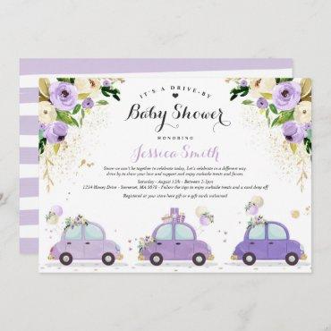 Drive By Baby Shower Lilac Gold Floral