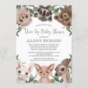 Drive by baby shower woodland animals greenery