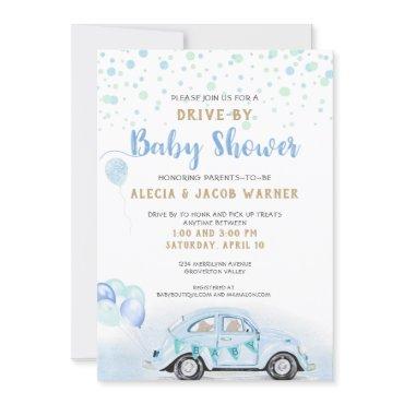 Drive By Car Boy Baby Shower Blue Green Gold