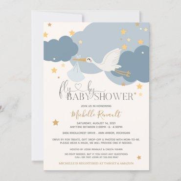 Drive By "Fly By" Stork It's A Boy Baby Shower Invitation