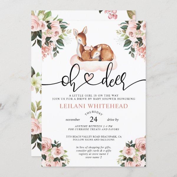 Drive By Oh Deer Baby Shower Watercolor Floral
