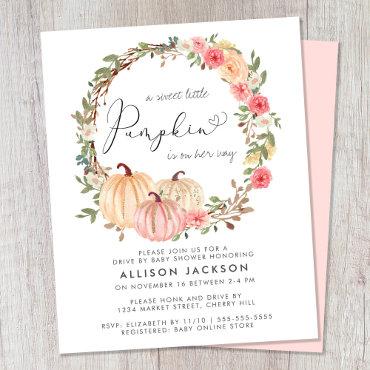 Drive By Pumpkin Floral Girl Baby Shower Invite