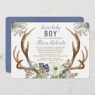 Drive-by rustic antlers blue green floral boy baby