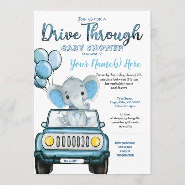 Drive Through Baby Shower Elephant in Car Invitation