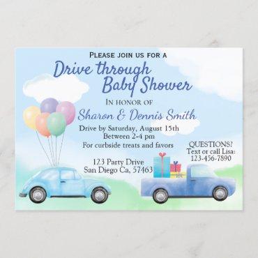 Drive Through Watercolor Car Baby Shower for Boy