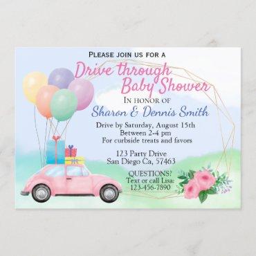 Drive Through Watercolor Car Baby Shower for Girl