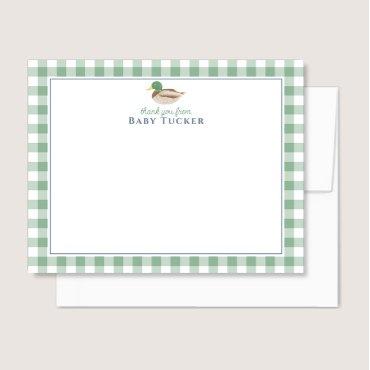 Duck Baby Boy Thank You Preppy Gingham Stationery Note Card