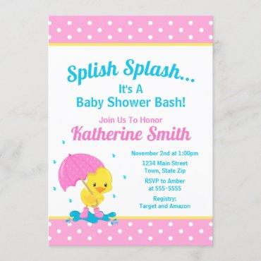 Duck Baby Shower Invitation Girl Pink