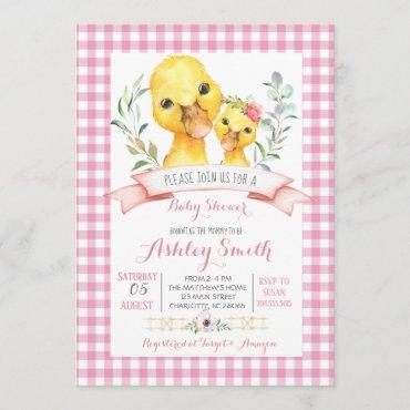 duck farm baby shower invitation pink girl