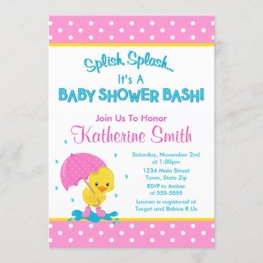 Duck Girl Baby Shower Invitation 5x7 Card