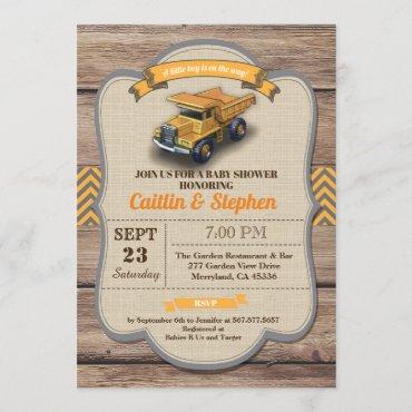Dump truck baby shower invitation. Vintage retro Invitation