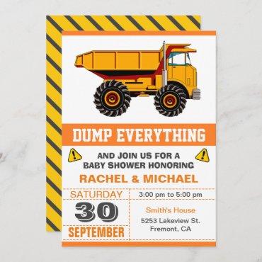 Dump Truck Construction Baby Shower Invitation