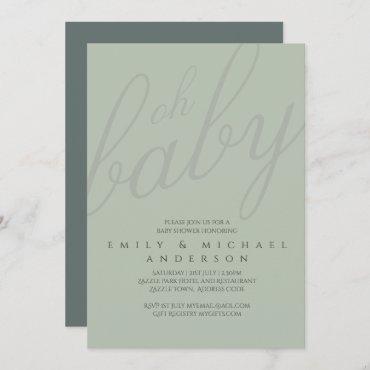 Dusky Sage Typography Baby Shower Gender Reveal Invitation