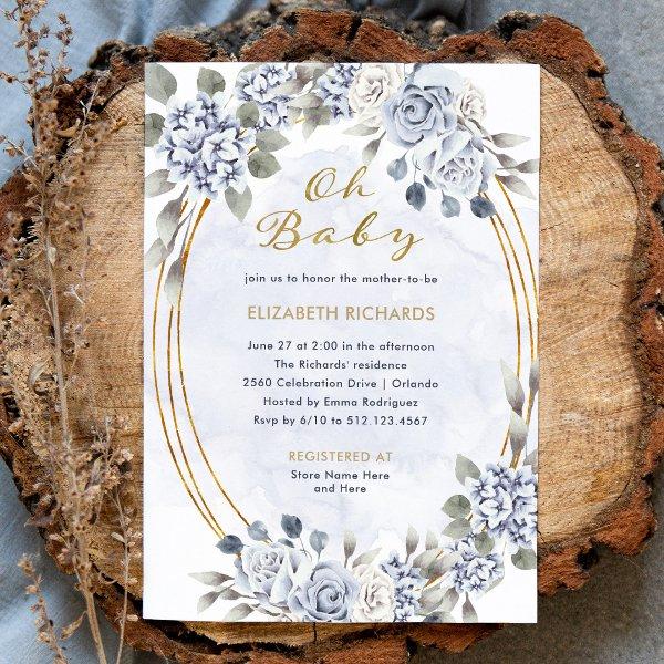 Dusty Blue and Gold Floral | Oh