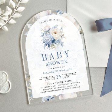 Dusty Blue and White Floral Baby Shower Acrylic