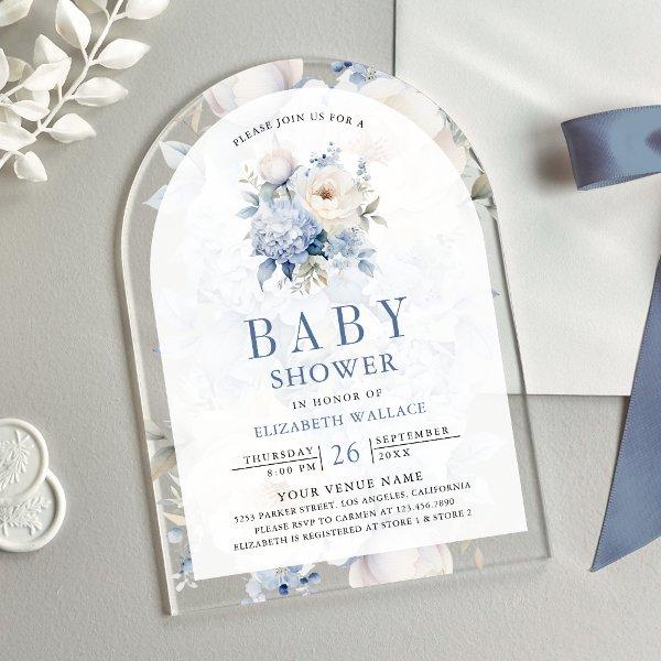 Dusty Blue and White Floral Baby Shower Acrylic