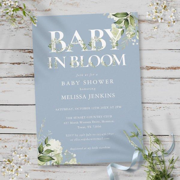 Dusty Blue Baby In Bloom Greenery