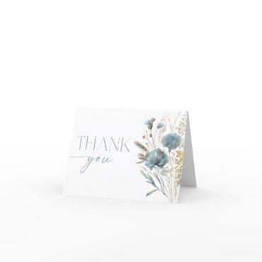 Dusty blue boho wildflowers  thank you card
